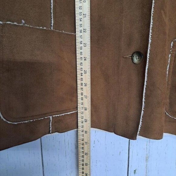 LL Bean Size XL Petite Womens Brown White Suede Sherpa Button Down Jacket - Picture 5 of 8